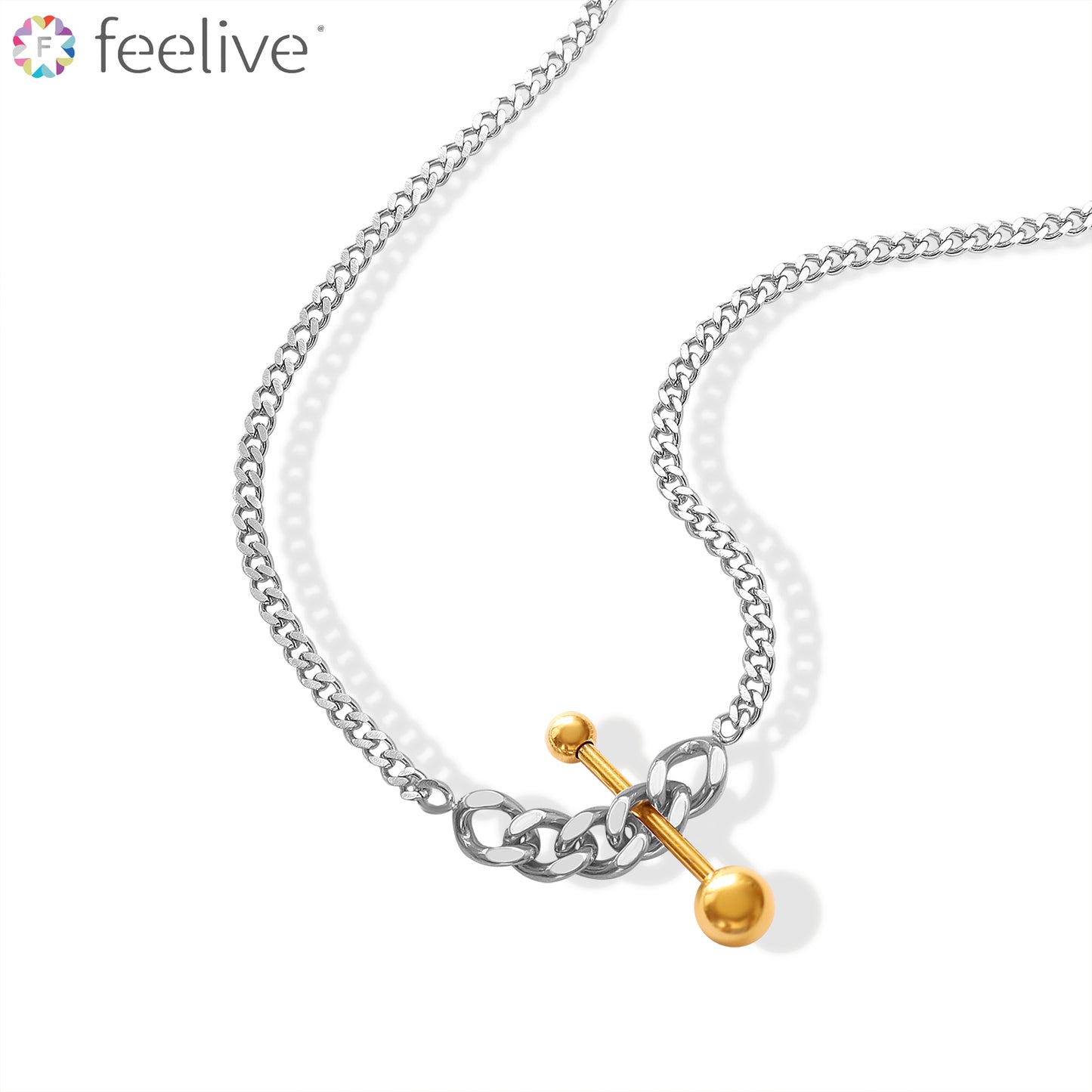 Barbell Chain Necklace in Titanium - Feelive