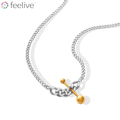 Barbell Chain Necklace in Titanium - Feelive