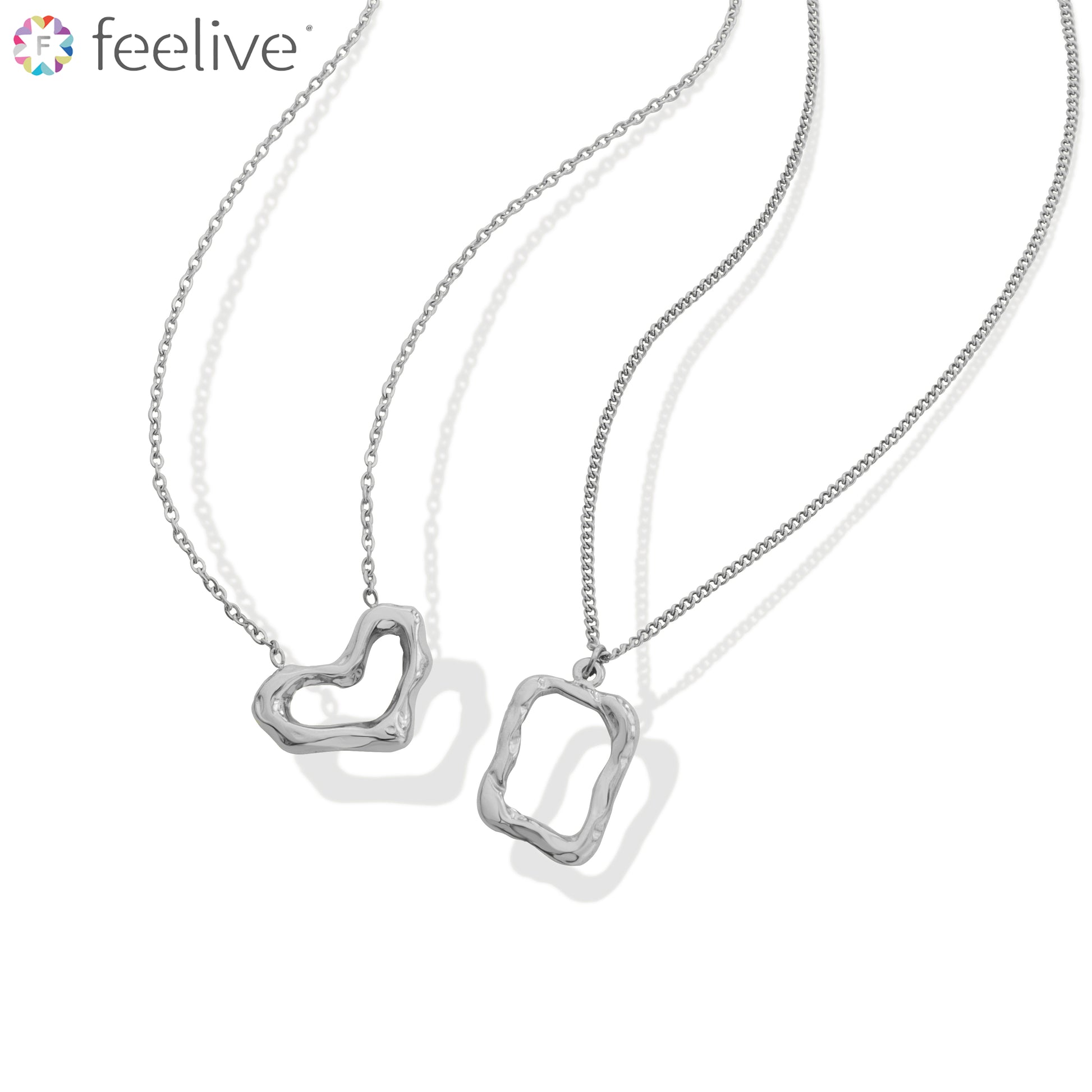 Heart Rectangle Necklace in Titanium silver - Feelive