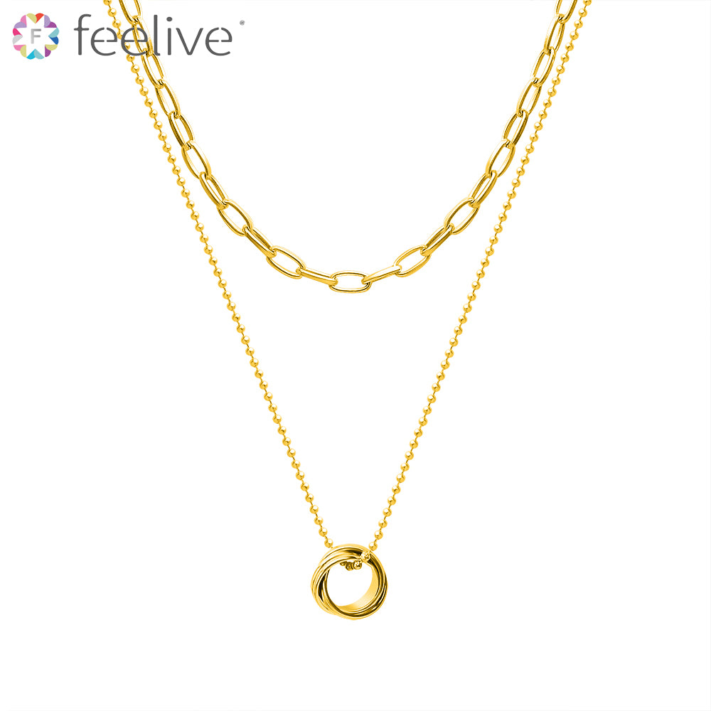 Infinite Round Layered Necklace in Titanium - Feelive