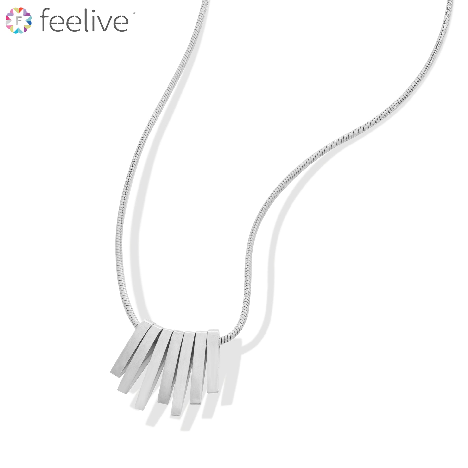 Fan Shaped Strip Necklace in Titanium silver - Feelive