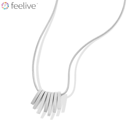 Fan Shaped Strip Necklace in Titanium silver - Feelive