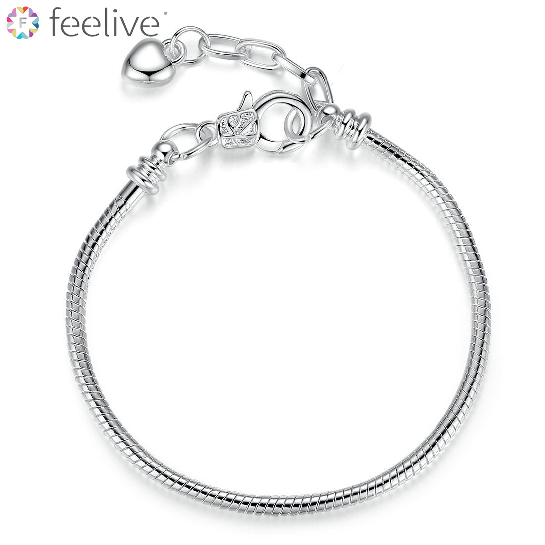 Heart Pendant Snake Chain Bracelet in Silver Plated Copper - Feelive