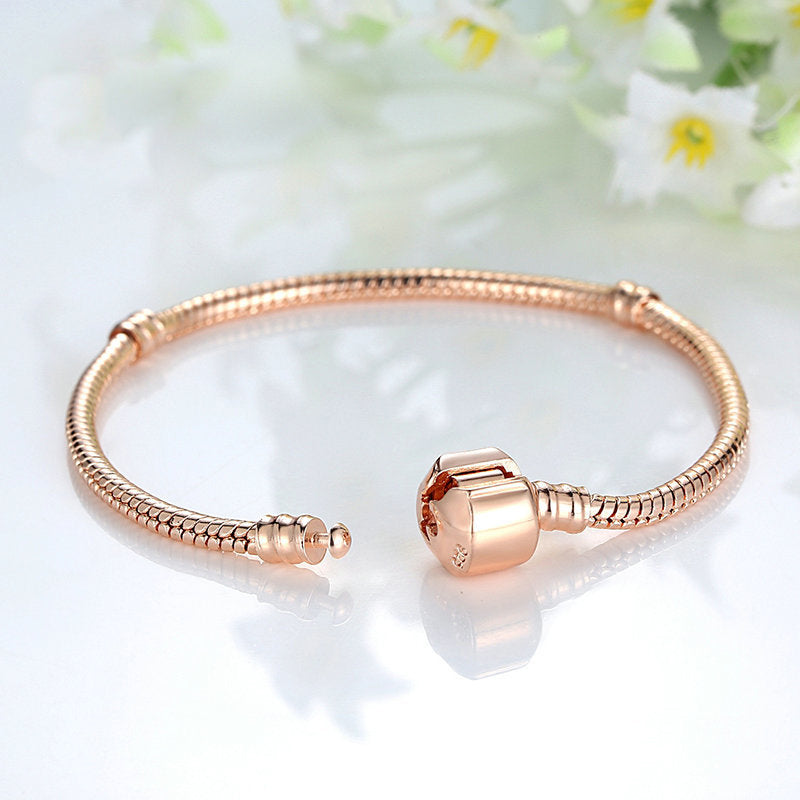 Snake Chain Bracelet in Rose Gold Plated Copper clasp