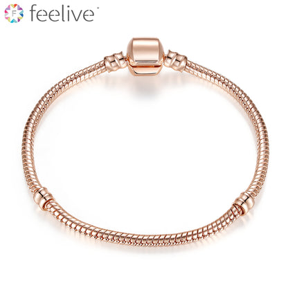 Snake Chain Bracelet in Rose Gold Plated Copper - Feelive