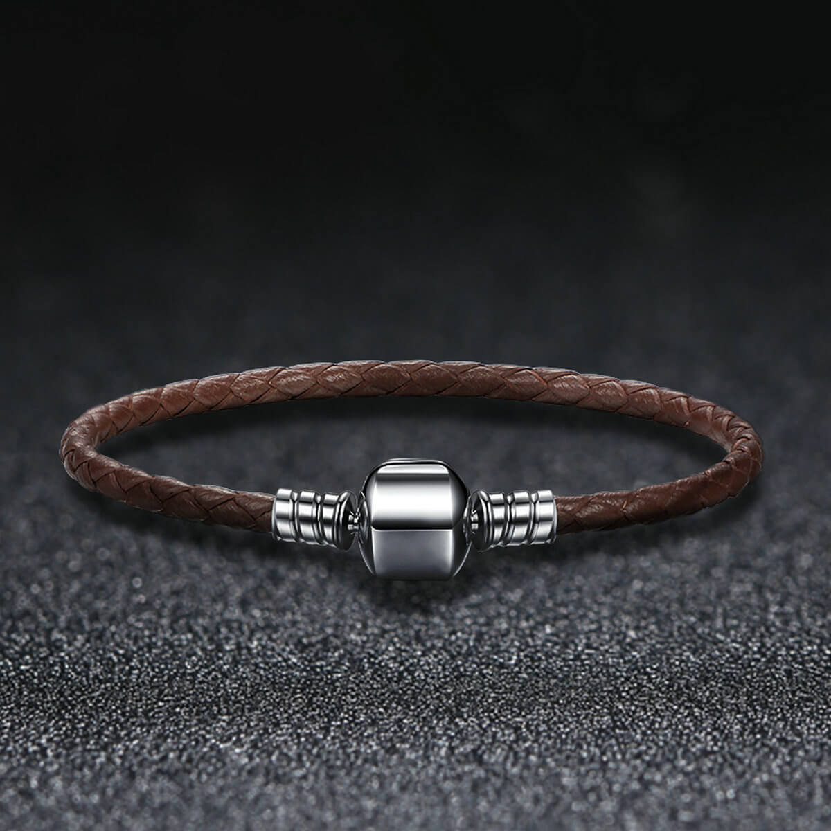 Simple Leather Braided Layered Bracelet in Sterling Silver brown single