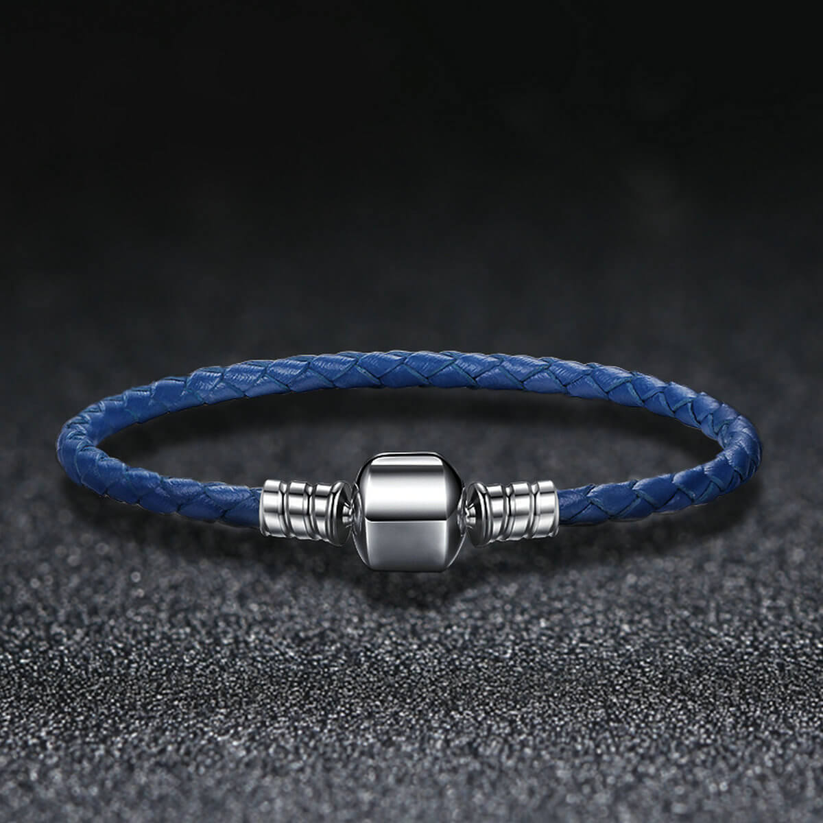 Simple Leather Braided Layered Bracelet in Sterling Silver blue single