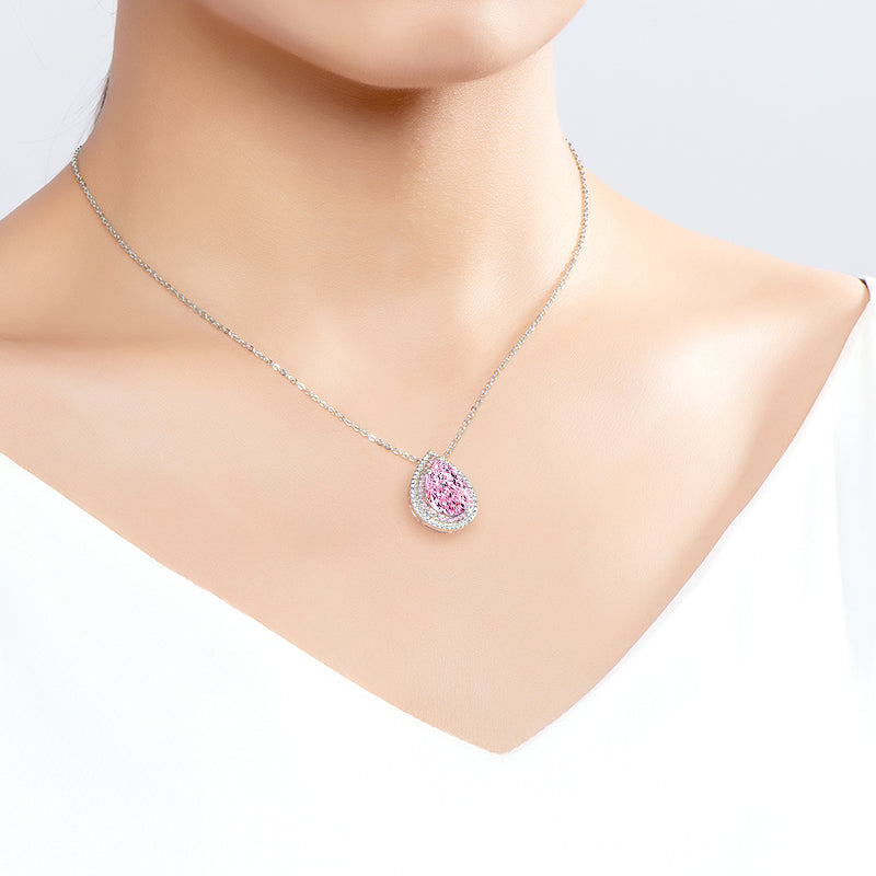 Pink Waterdrop Lab Created Gem Necklace in Sterling Silver model