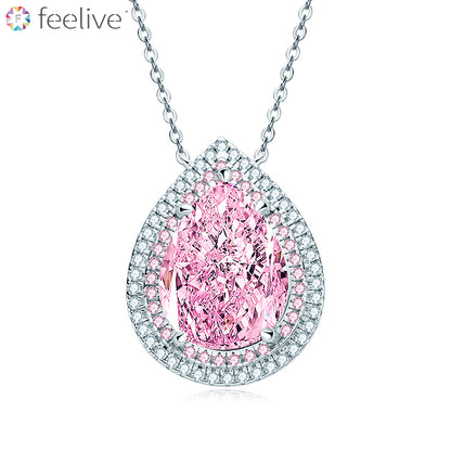 Pink Waterdrop Lab Created Gem Necklace in Sterling Silver - Feelive