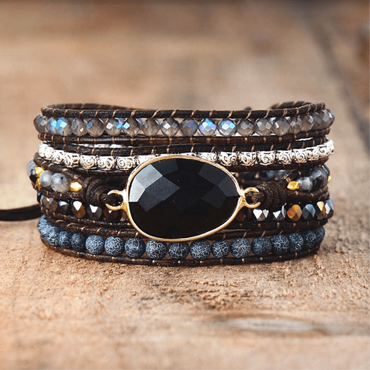 Powerful Energy Black Onyx Layered Wrap Braided Bracelet