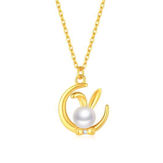 Moon Rabbit Pearl Zircon S925 Silver Necklace