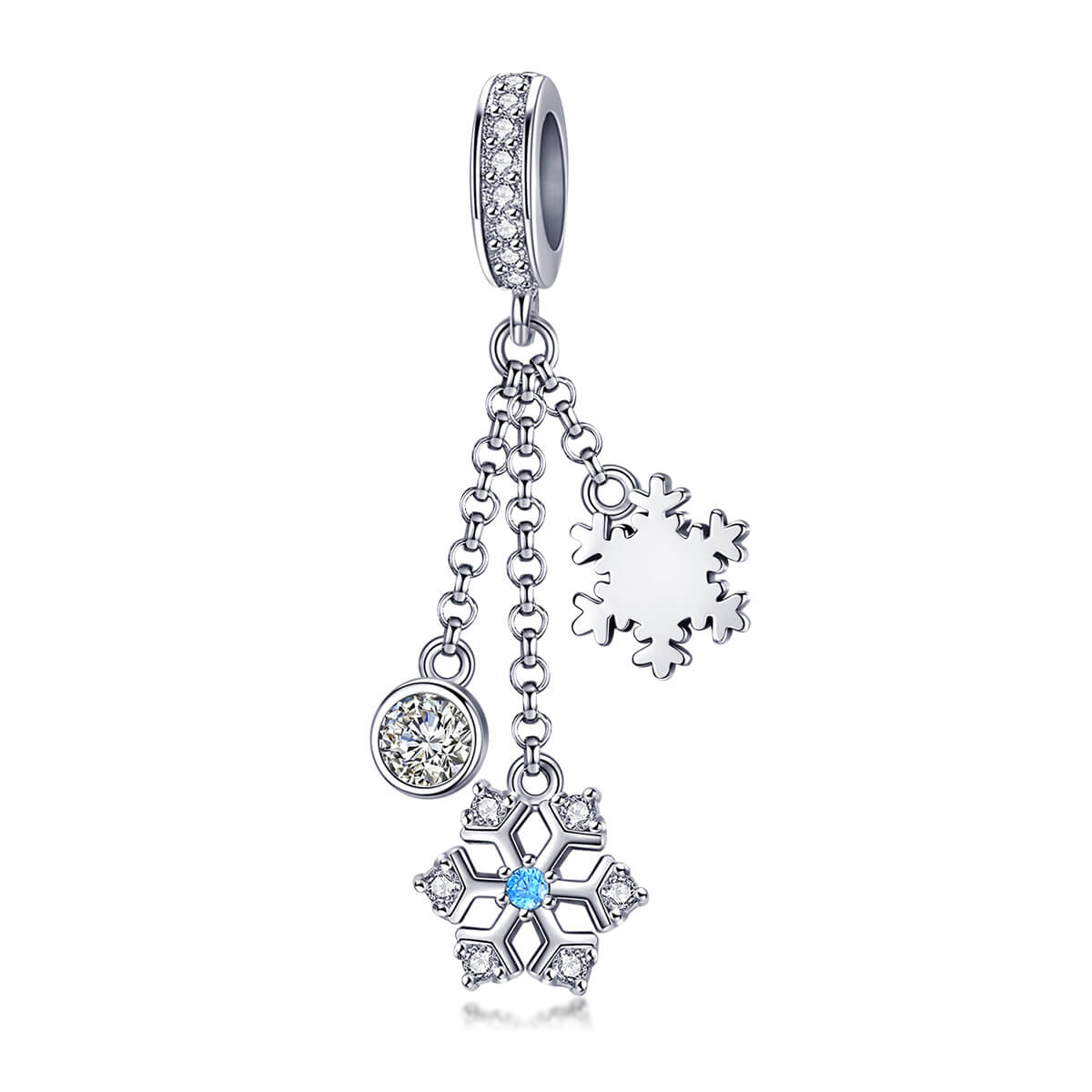 Happy Christmas Gem Charms Set in Sterling Silver snowflake