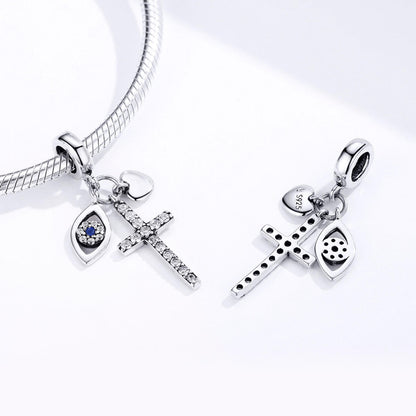 Devil's Eye Cross Zircon Charm in Sterling Silver sides