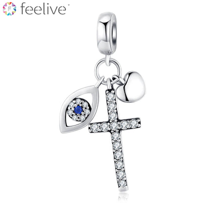 Devil's Eye Cross Zircon Charm in Sterling Silver - Feelive