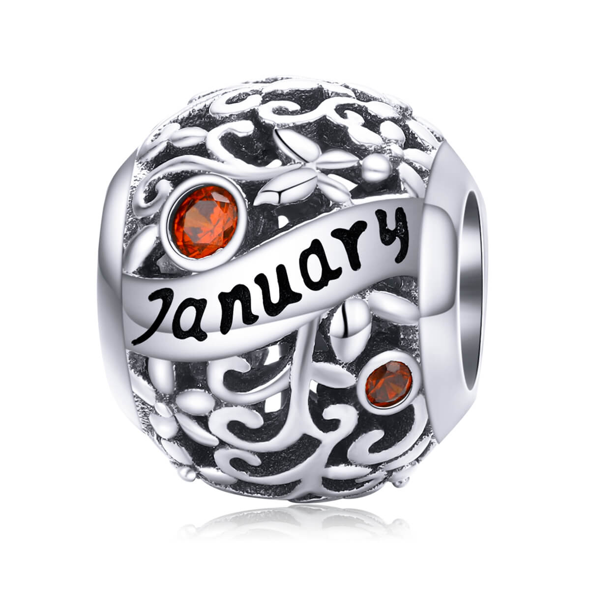 Vine Pattern Birthstone Zircon Charm in Sterling Silver January