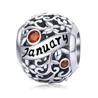 Vine Pattern Birthstone Zircon Charm in Sterling Silver January