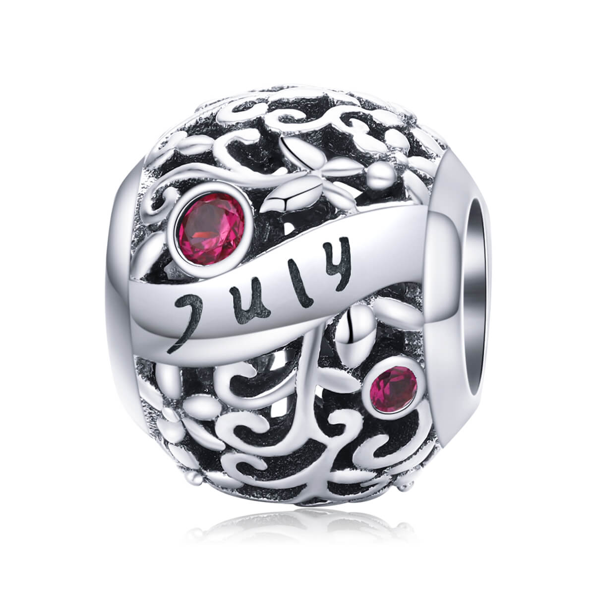 Vine Pattern Birthstone Zircon Charm in Sterling Silver July