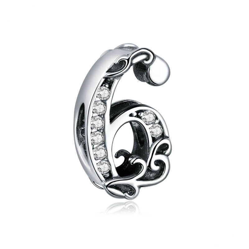 Number Zircon Charm Bead in Sterling Silver 6