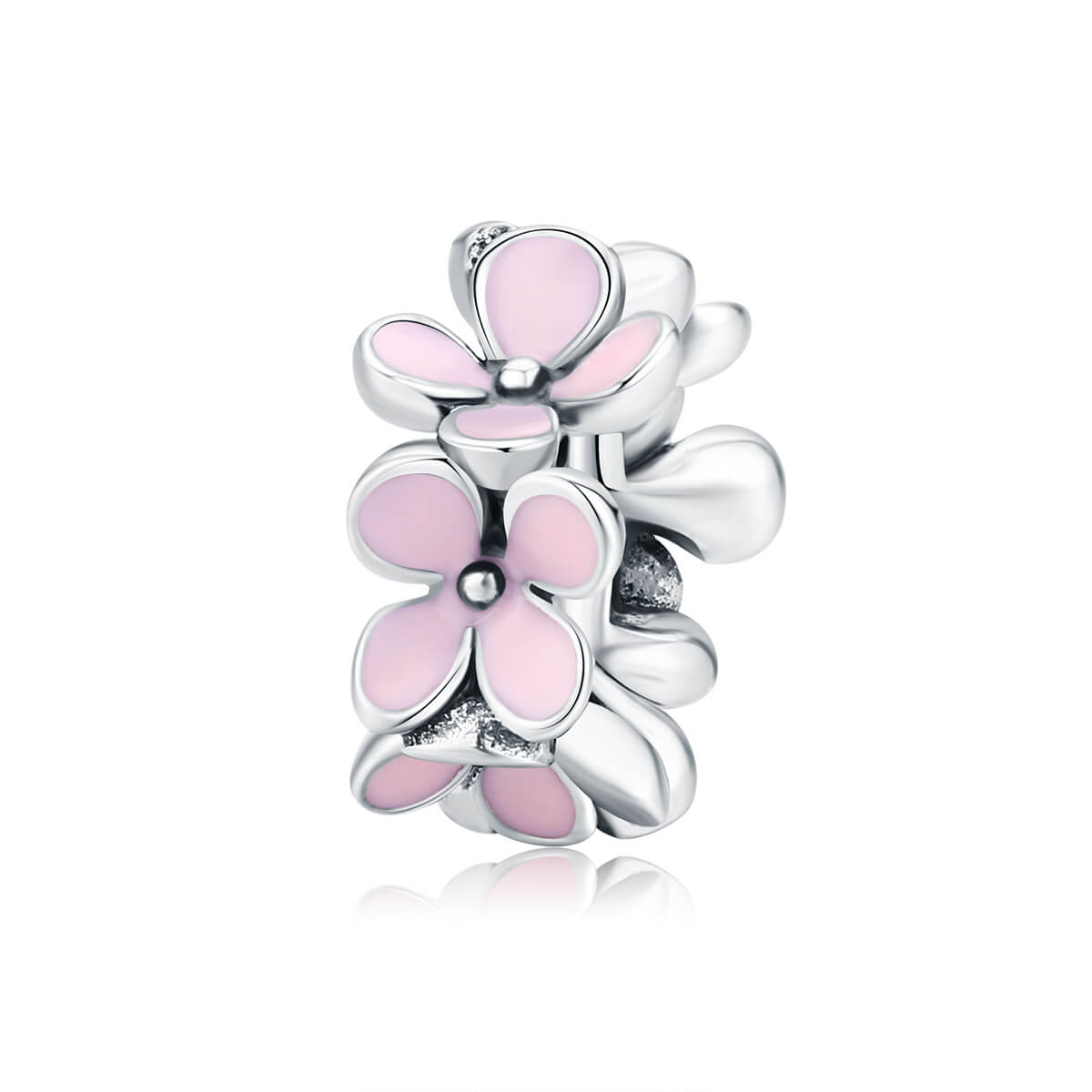 Pink Garden Enamel Zircon Charms Set in Sterling Silver cherry blossoms