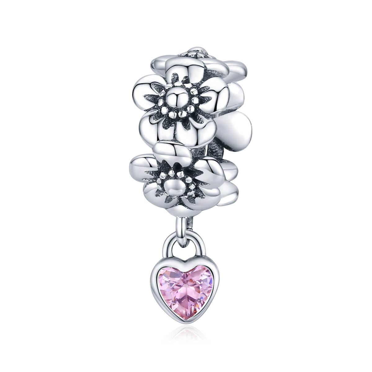 Pink Garden Enamel Zircon Charms Set in Sterling Silver heart of flowers