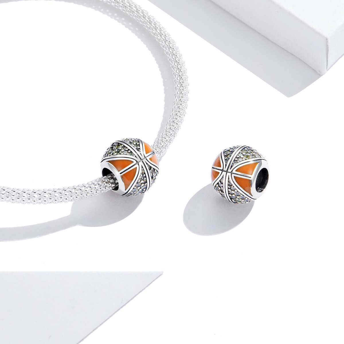 Ball Sports Series Enamel Charms Set in Sterling Silver basketball