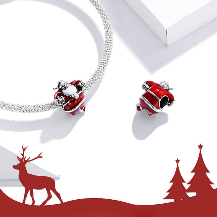 Happy Christmas Gem Charms Set in Sterling Silver santa claus