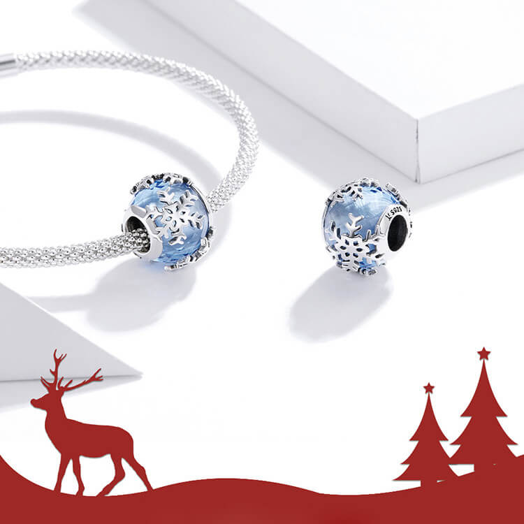 Happy Christmas Gem Charms Set in Sterling Silver snowball