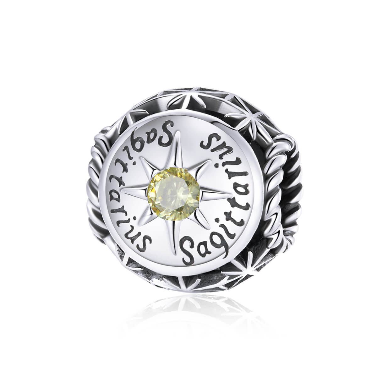 Vintage Sagittarius November Birthstone Silver Charm Bead