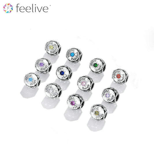 DIY Vintage Constellation Birthstone Charm Bead in Sterling Silver - Feelive