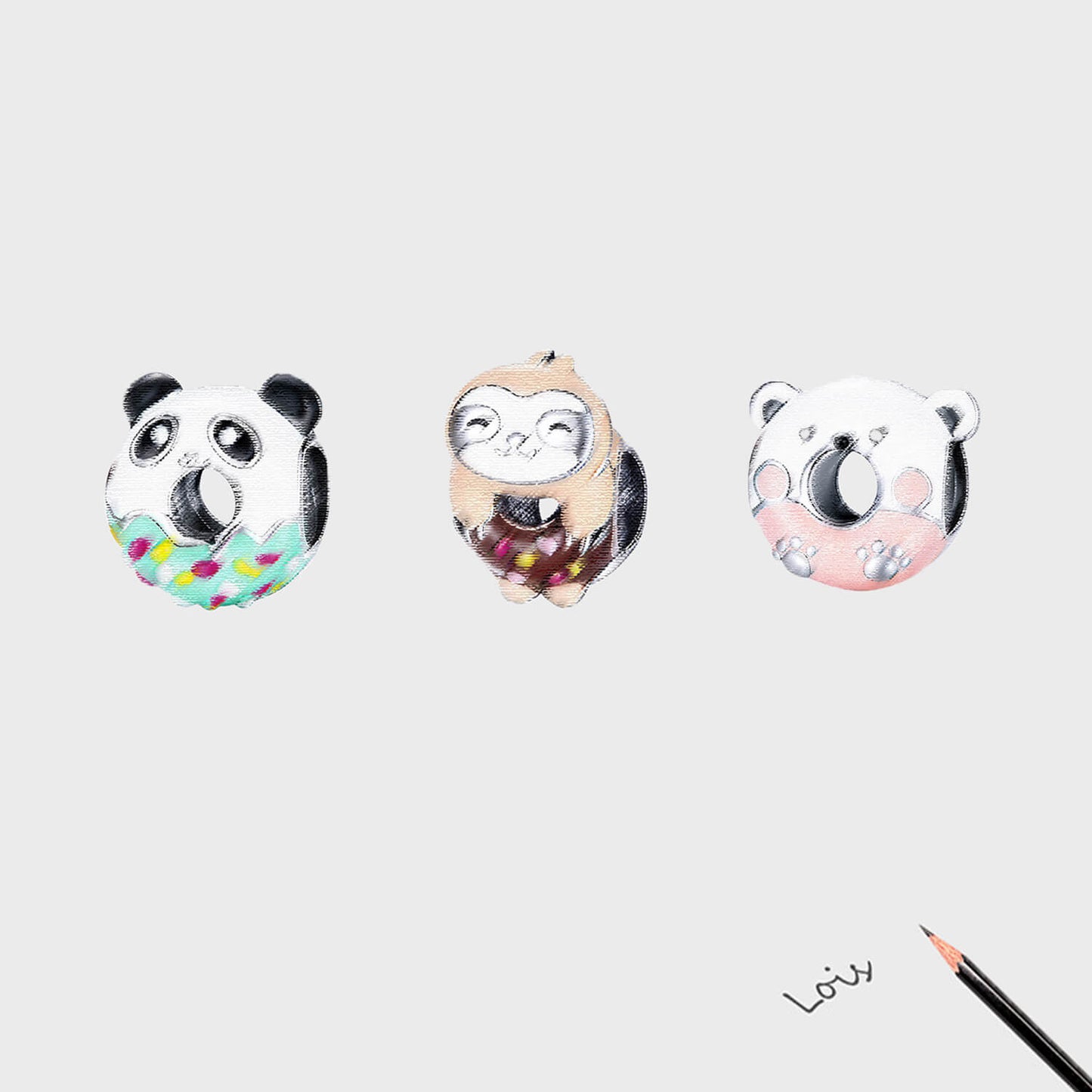 Animal Donuts Enamel Charms Set in Sterling Silver manuscript