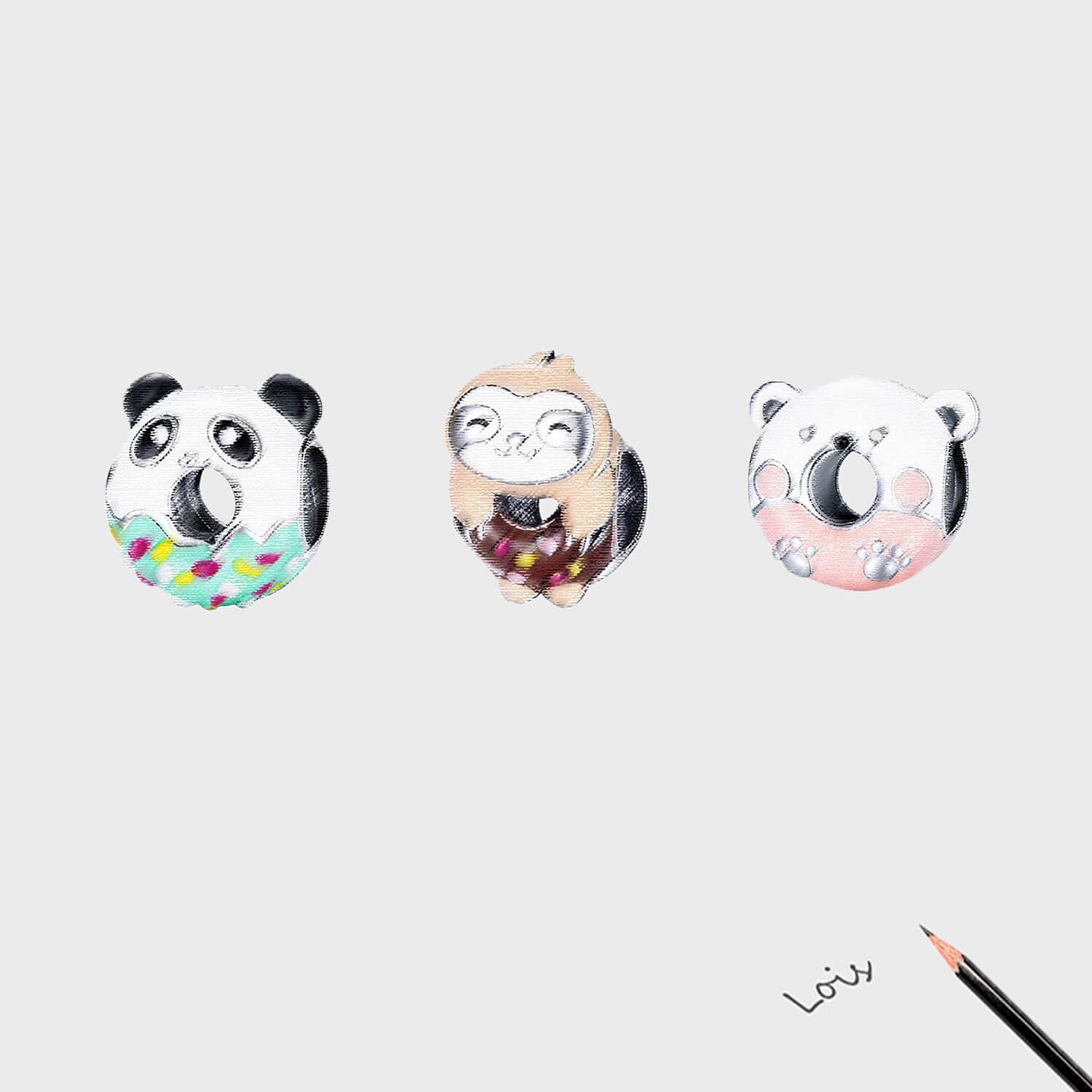 Animal Donuts Enamel Charms Set in Sterling Silver manuscript