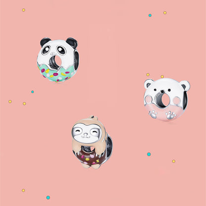 Animal Donuts Enamel Charms Set in Sterling Silver