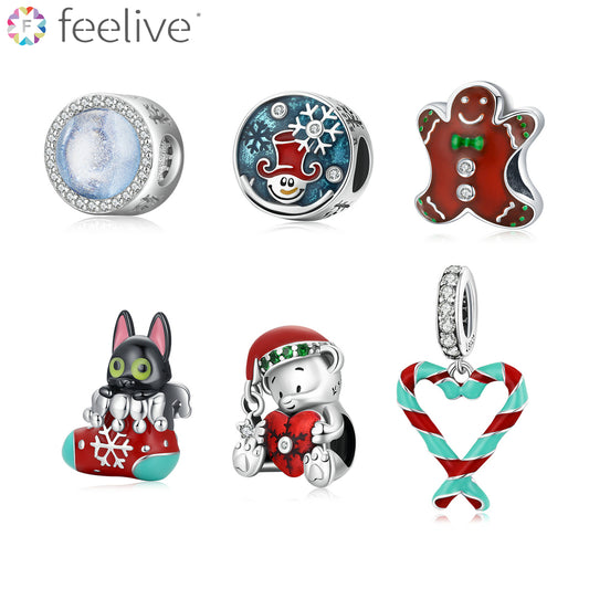 Wonderful Christmas Eve Enamel Zircon Charms Set in Sterling Silver - Feelive