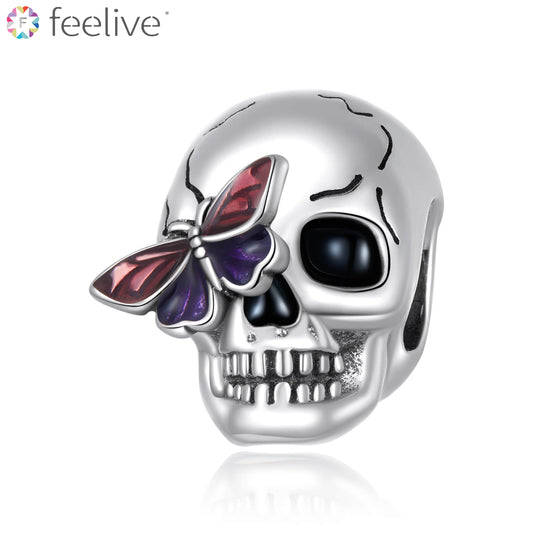 Dark Butterfly Skull Charm Bead in Sterling Silver - Feelive