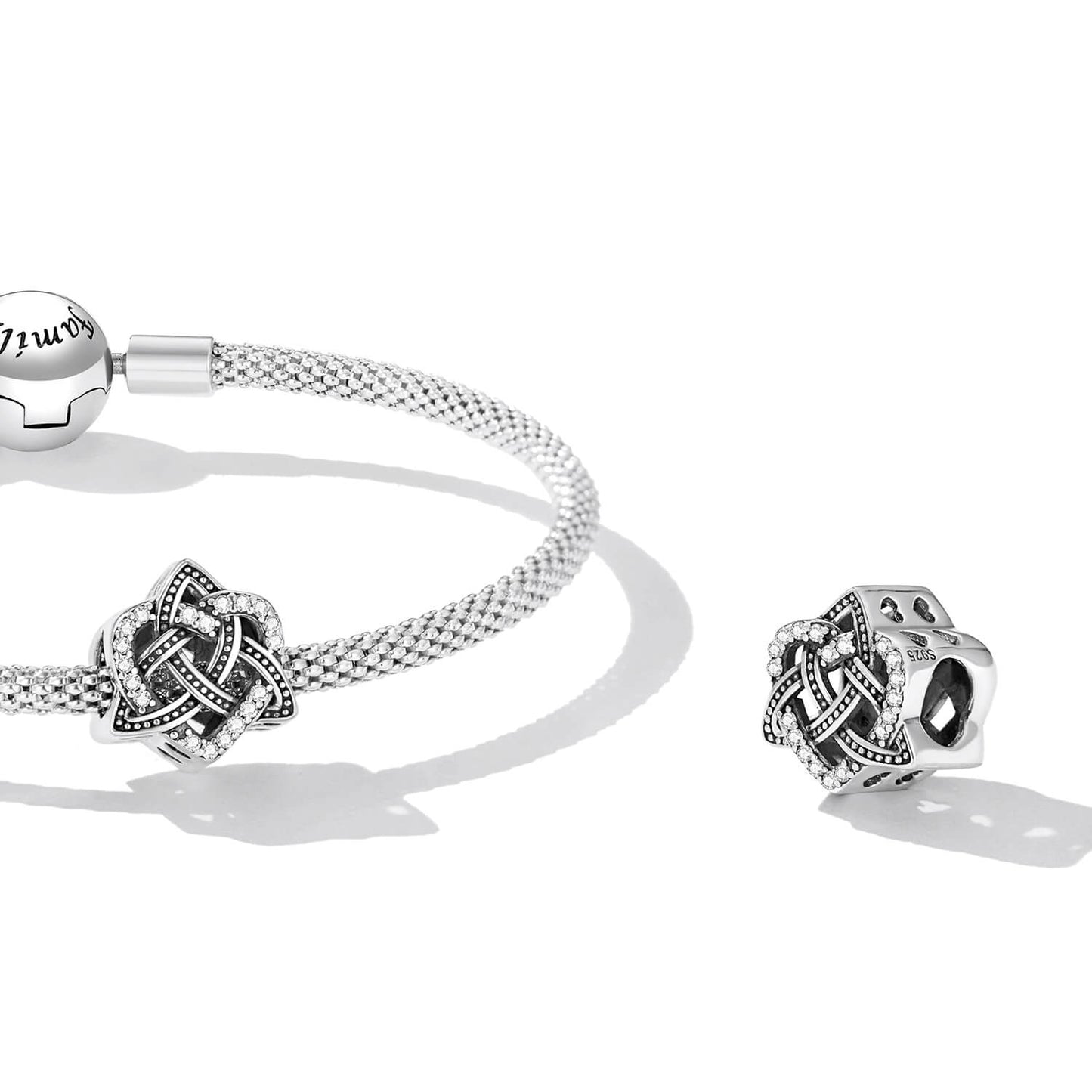 Celtic Knot Zircon Bracelet Charm in Sterling Silver