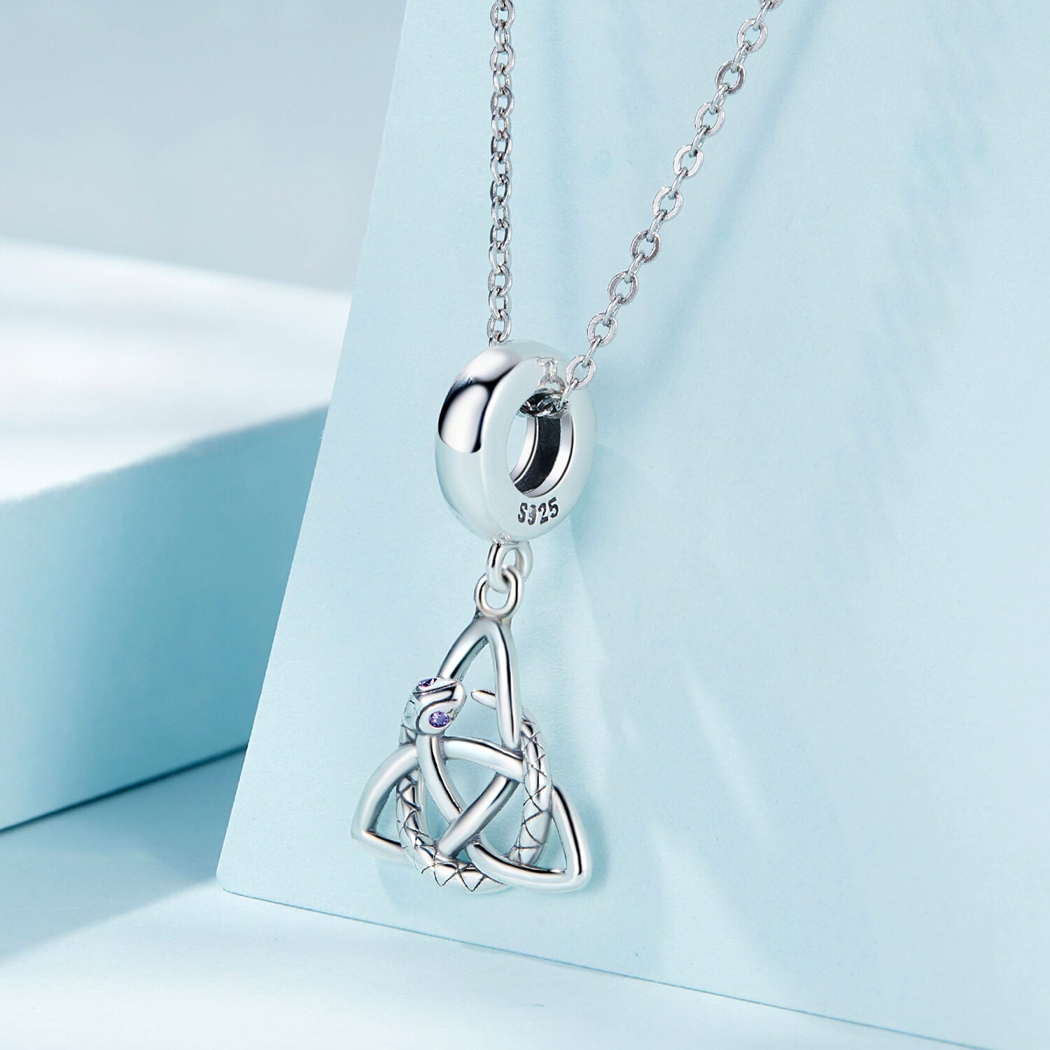 Celtic Symbol Snake Necklace Pendant in Sterling Silver