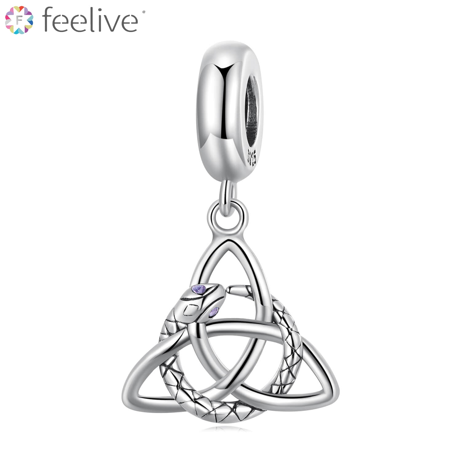 Celtic Symbol Snake Zircon Charm in Sterling Silver - Feelive