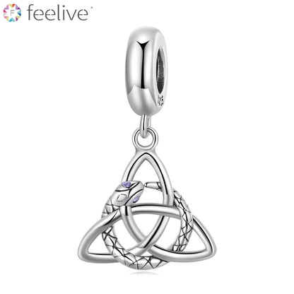 Celtic Symbol Snake Zircon Charm in Sterling Silver - Feelive