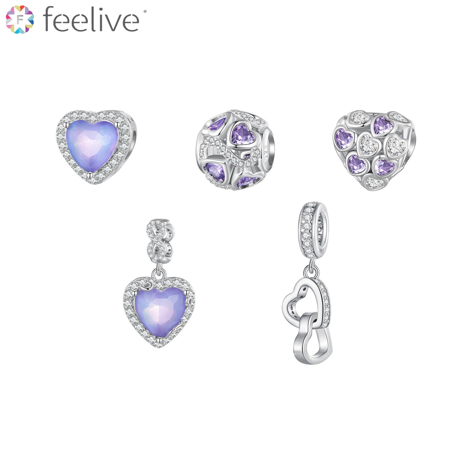 Infinite Love Zircon Glass Charms Set in Sterling Silver - Feelive