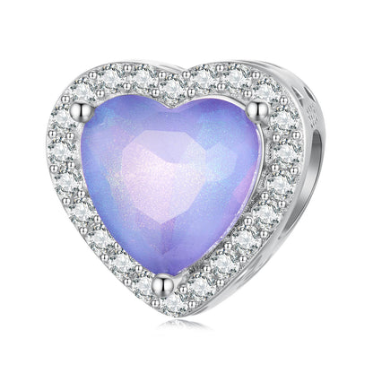 Infinite Love Zircon Glass Charms Set in Sterling Silver purple love