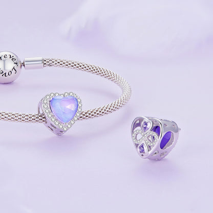 Infinite Love Zircon Glass Charms Set in Sterling Silver purple love sides