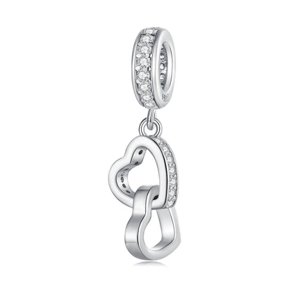 Infinite Love Zircon Glass Charms Set in Sterling Silver heart to heart