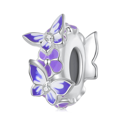 Purple Butterfly and Flower Series Gem Charm Set in Sterling Silver butterfly bead