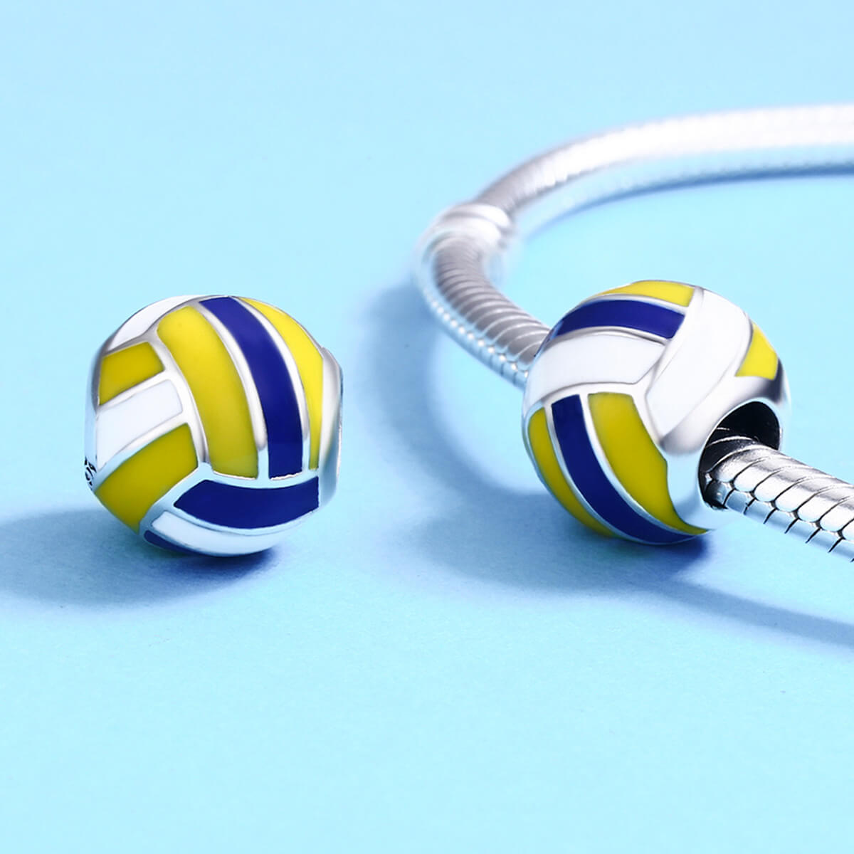 Ball Sports Series Enamel Charms Set in Sterling Silver volleyball