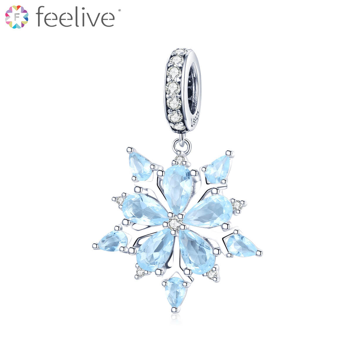 Elegant Snowflake Glass Zircon Charm in Sterling Silver - Feelive