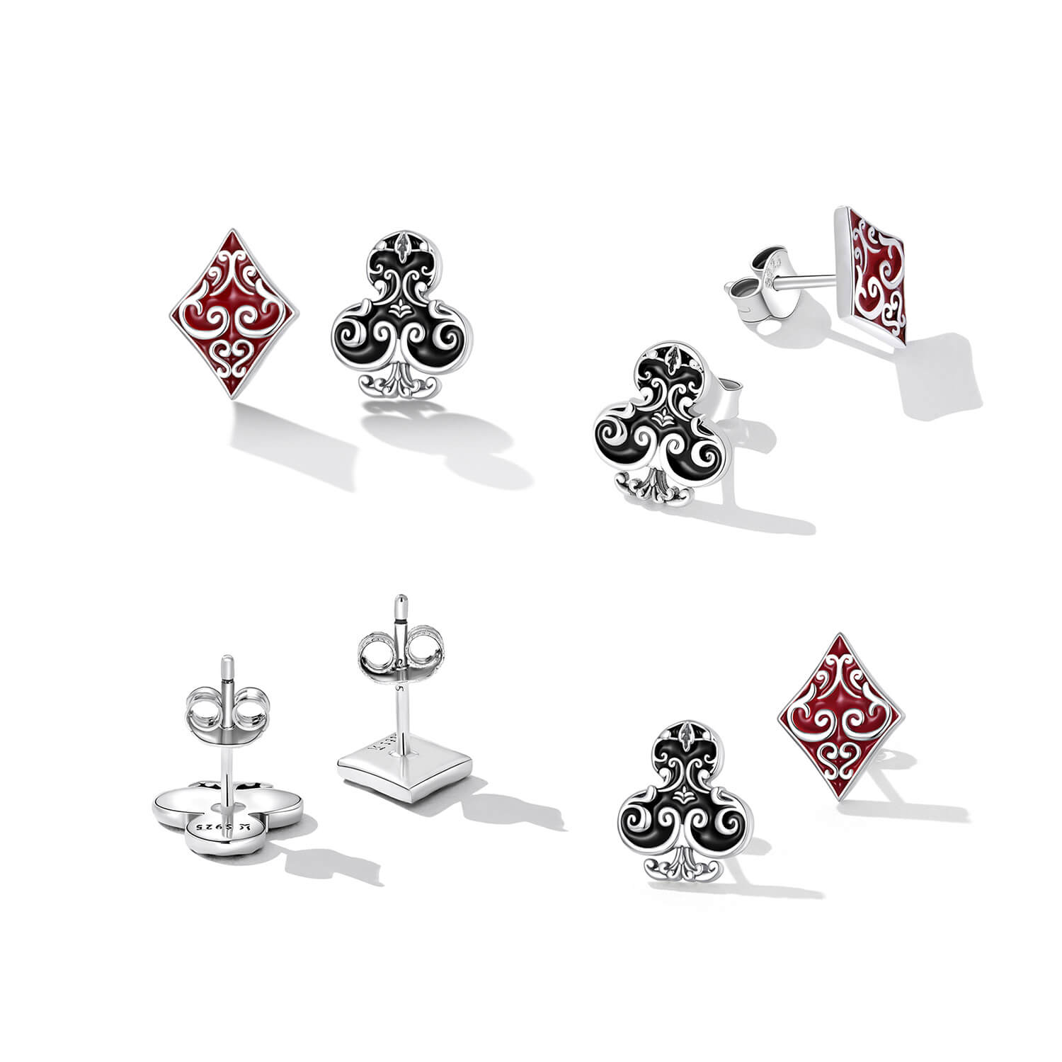 Playing Cards Enamel Stud Earrings in Sterling Silver all aspects