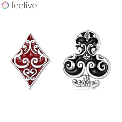 Playing Cards Enamel Stud Earrings in Sterling Silver - Feelive