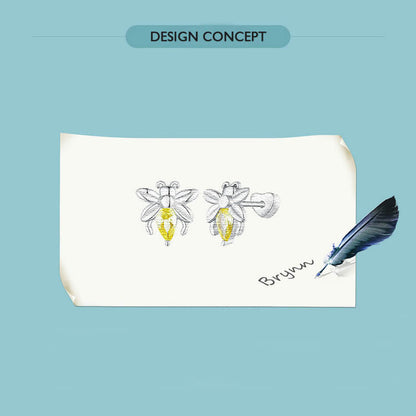 Golden Bee Zircon Stud Earrings in Sterling Silver manuscript