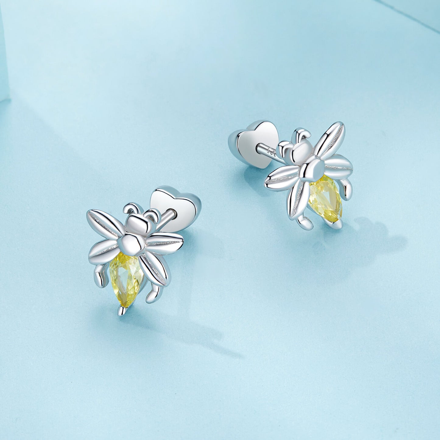 Golden Bee Zircon Stud Earrings in Sterling Silver front