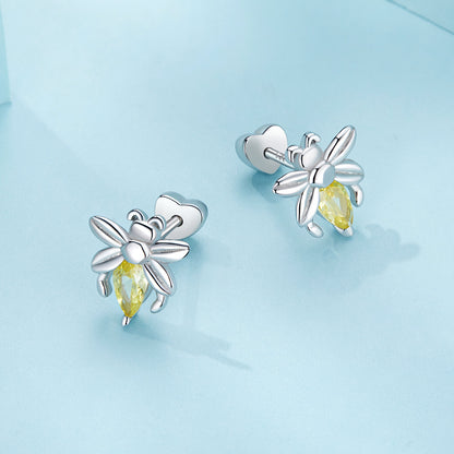 Golden Bee Zircon Stud Earrings in Sterling Silver front